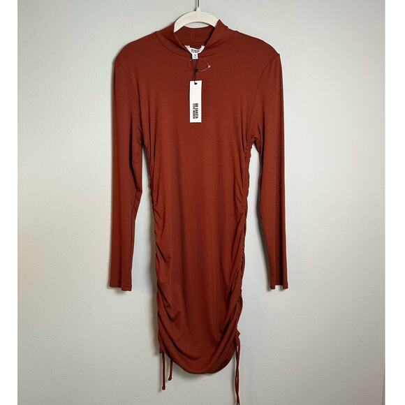 NWT BB Dakota by Steve Madden Burnt Orange Ruched Ribbed Mini Dress Size Medium - Picture 2 of 9